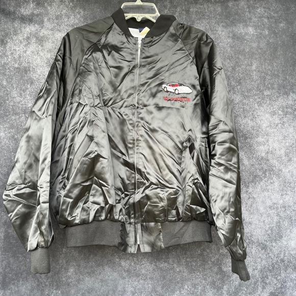 Hilton Active Apparel Other - Vintage Hilton 92 Corvette Bomber‎ Jacket Mens Large Black Satin Racing Made USA